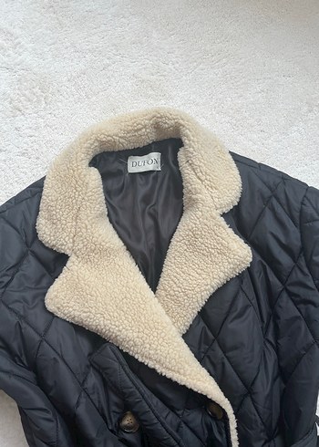 Kürklü Siyah Uzun Kadın Mont - Görsel 3