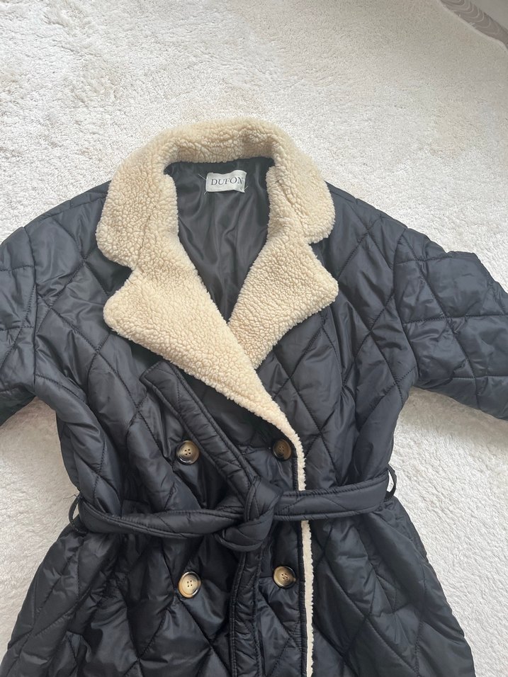 Kürklü Siyah Uzun Kadın Mont - Görsel 2