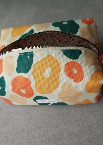 Hoş Çiçek Desenli Fermuarlı Kadın Büyük Boy Makyaj Çantası - Görsel 5