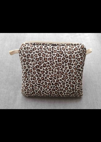 Kahverengi Leopar Desenli Kadın Makyaj Çantası - Görsel 2