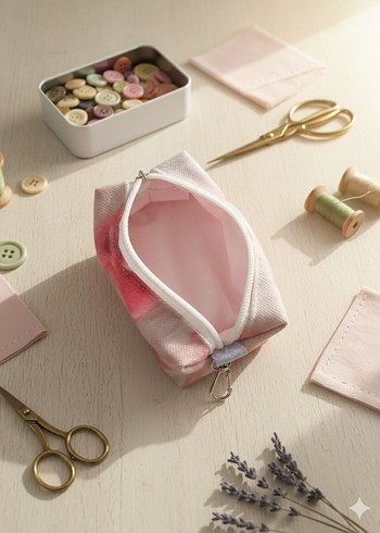 Pembe Fiyonk Desenli Fermuarlı Cüzdan&Anahtarlık&Çanta Aksesuarı - Görsel 3