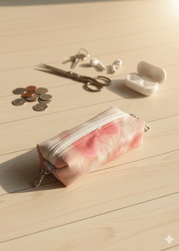 Pembe Fiyonk Desenli Fermuarlı Cüzdan&Anahtarlık&Çanta Aksesuarı - Görsel 11
