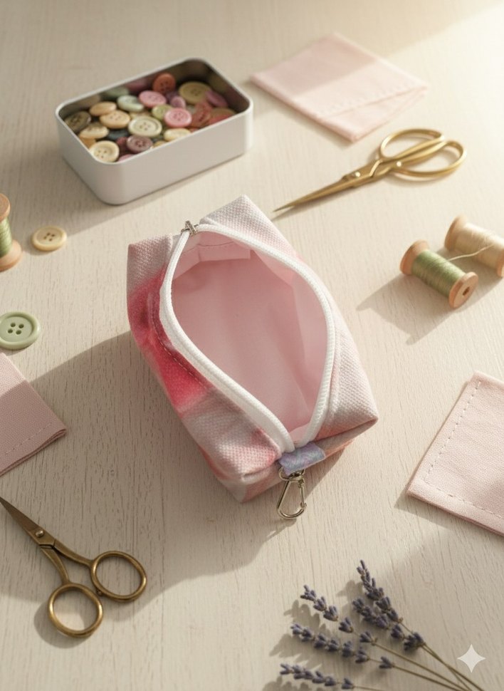 Pembe Fiyonk Desenli Fermuarlı Cüzdan&Anahtarlık&Çanta Aksesuarı - Görsel 3