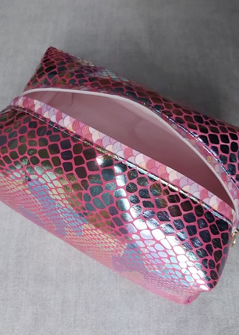 Fuya Renk Holografik Yılan Desenli Kadın Makyaj Çantası-Premium - Görsel 6