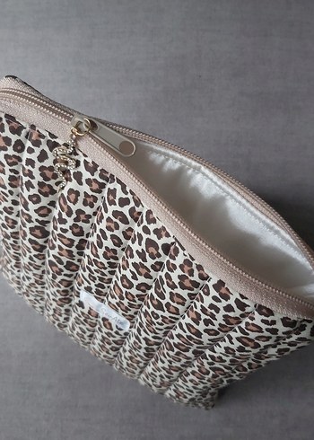 Kapitone Leopar Desenli Fermuarlı Kadın Clutch Çanta - Görsel 7