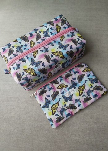 Galaksi Temalı Kelebek Desenli 2'li Makyaj Çantası Seti-Premium - Görsel 3