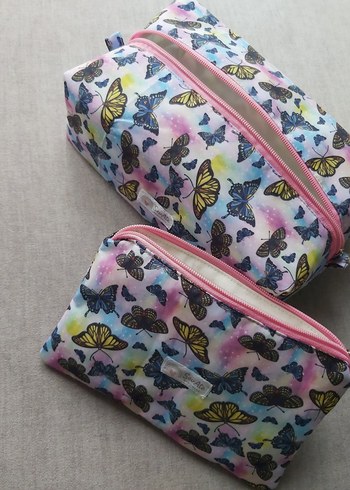 Galaksi Temalı Kelebek Desenli 2'li Makyaj Çantası Seti-Premium - Görsel 7