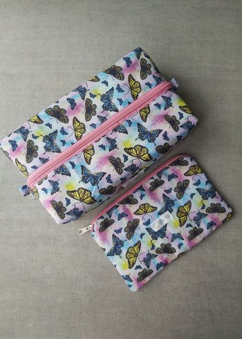 Galaksi Temalı Kelebek Desenli 2'li Makyaj Çantası Seti-Premium - Görsel 2