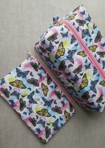 Galaksi Temalı Kelebek Desenli 2'li Makyaj Çantası Seti-Premium - Görsel 6