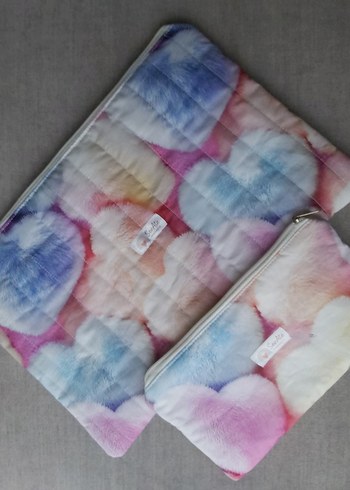 3D PeluşKalp Desenli MakyajÇantası&Kalemlik+ Kitap&Tablet Kılıfı - Görsel 3