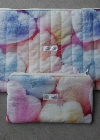 3D PeluşKalp Desenli MakyajÇantası&Kalemlik+ Kitap&Tablet Kılıfı - Görsel 2