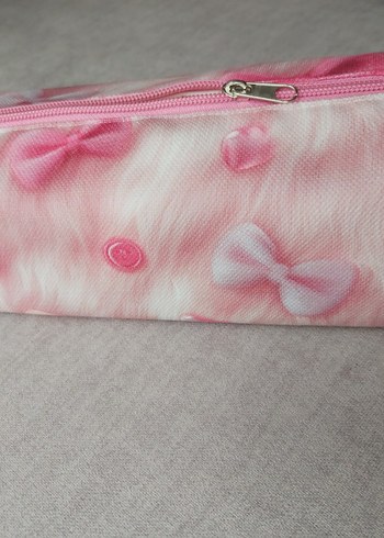 Pembe FiyonkDesenli Organizer Çanta & Makyaj Çantası & Kalemlik - Görsel 11