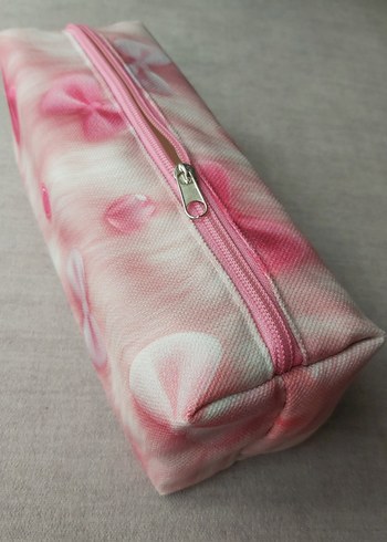 Pembe FiyonkDesenli Organizer Çanta & Makyaj Çantası & Kalemlik - Görsel 9