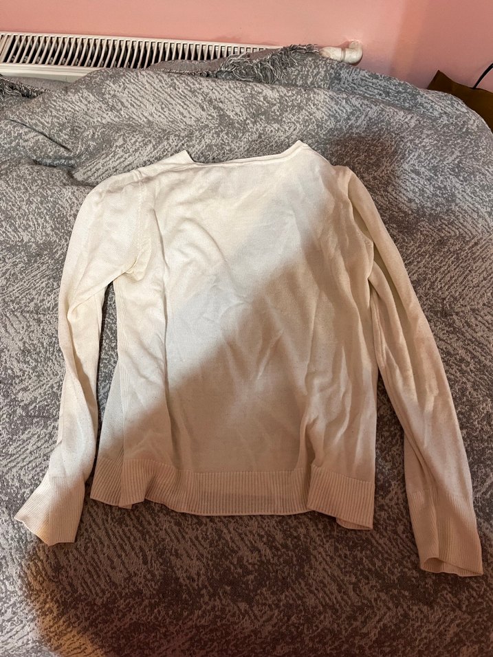 Kadın Beyaz V Yaka Pamuklu Kazak - Görsel 2