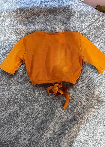 Kadın Turuncu bağlama detaylı Crop Top - Görsel 2