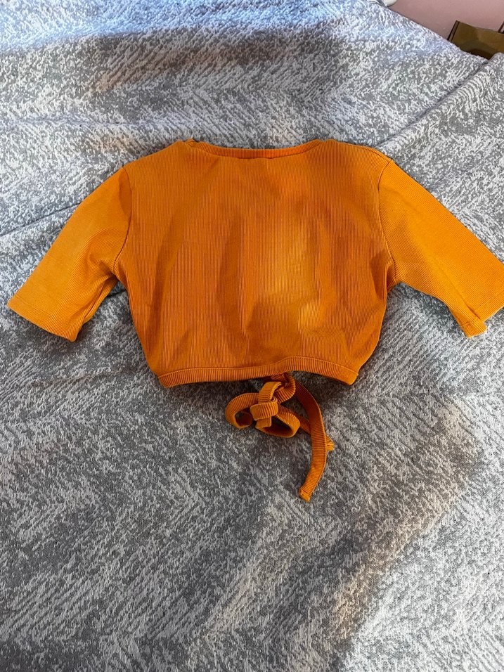 Kadın Turuncu bağlama detaylı Crop Top - Görsel 2