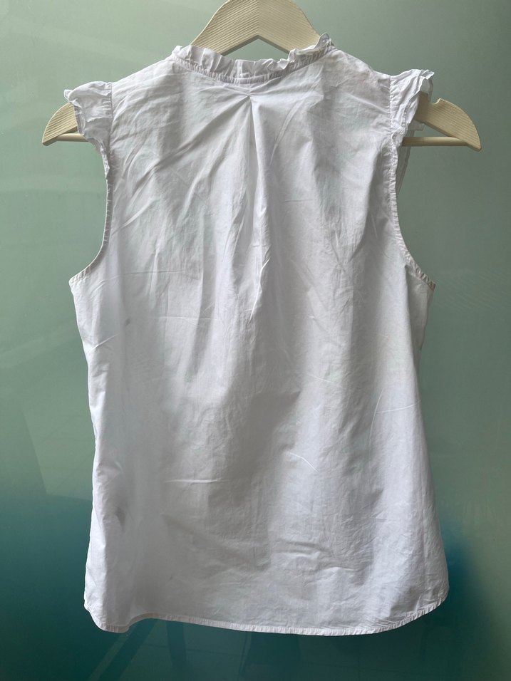 Fırfırlı Kolsuz Beyaz Keten Gömlek - Görsel 2