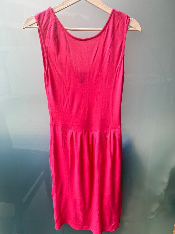 Pembe V Yaka Midi Kadın Elbise - Görsel 2