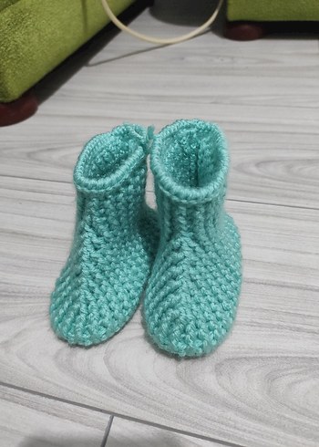 Mavi Örgü Bebek Patik - Görsel 10