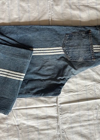 Diğer Retro Cizgili Koyu Mavi Denim Pantolon