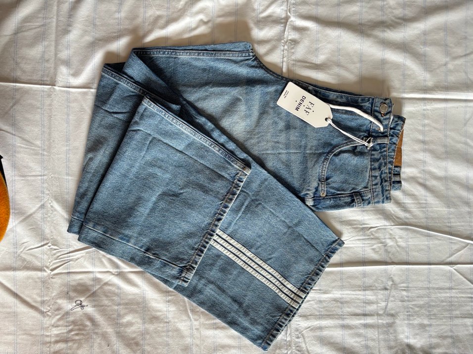 Retro Çizgili Koyu Mavi Denim Pantolon — görsel 3/4