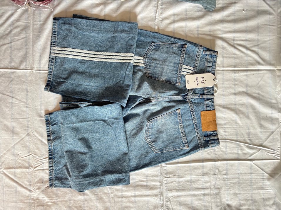 Retro Çizgili Koyu Mavi Denim Pantolon — görsel 2/4
