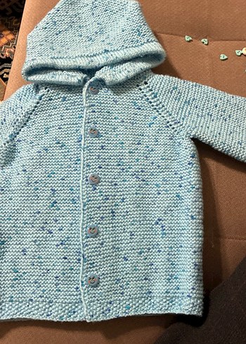 Mavi Kapüşonlu Erkek Çocuk Örgü Hırka - Görsel 2