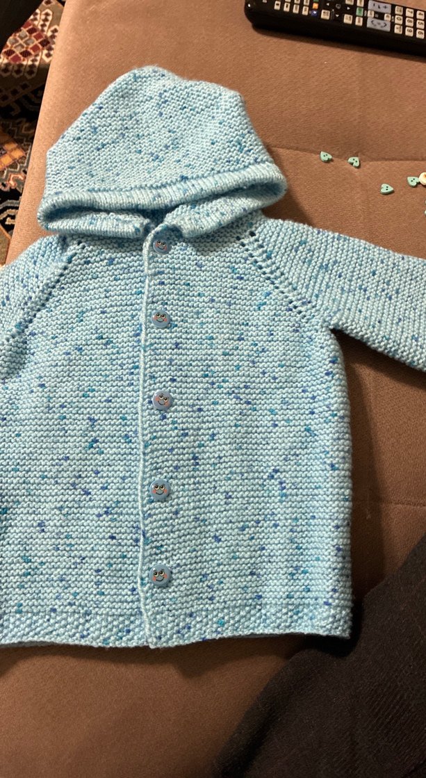 Mavi Kapüşonlu Erkek Çocuk Örgü Hırka - Görsel 2