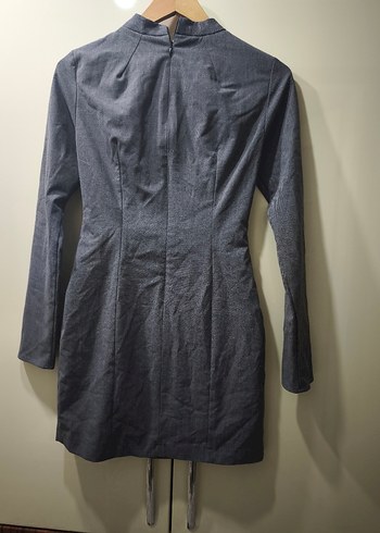 Zara Gri Midi Drapeli elbise