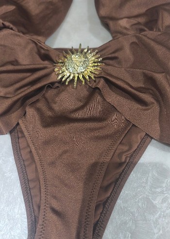 Kahverengi Parlak Halter Yaka Kadın Mayo - Görsel 2