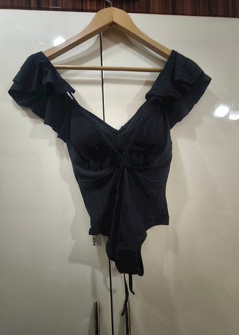 Siyah Drapeli Kadın Mayo yada body - Görsel 2