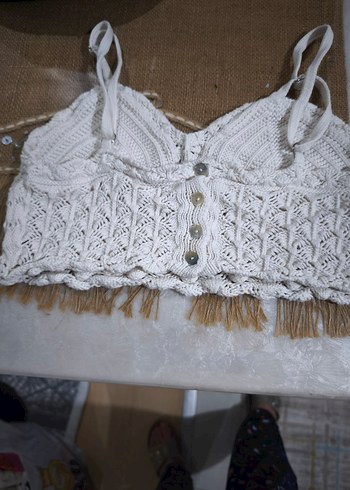 Beyaz Örgü Bohem Büstiyer - Görsel 2