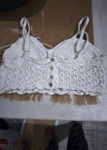 Beyaz Örgü Bohem Büstiyer - Görsel 3