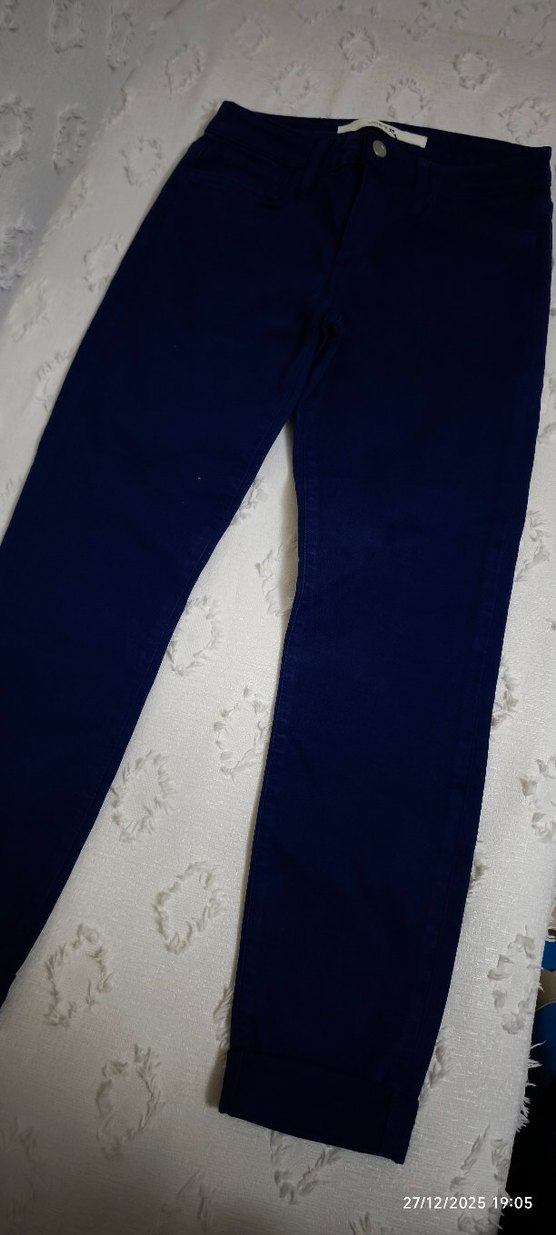 Kadın Lacivert Parlak Midi Kot Pantolon - Görsel 4