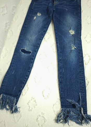 Düğmeli Mavi Kadın Denim Pantolon - Görsel 4