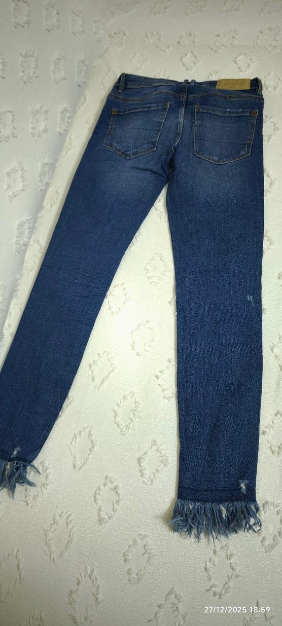 Düğmeli Mavi Kadın Denim Pantolon - Görsel 2