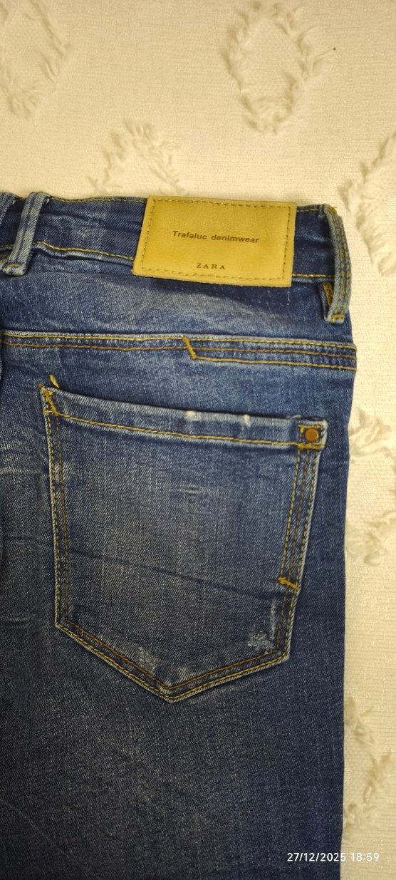 Düğmeli Mavi Kadın Denim Pantolon - Görsel 3