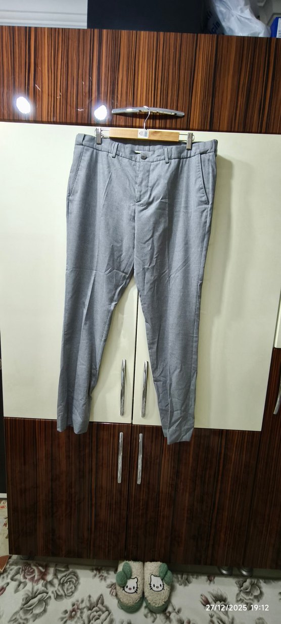 Gri Keten Pilili Erkek Pantolon 54 beden - Görsel 4