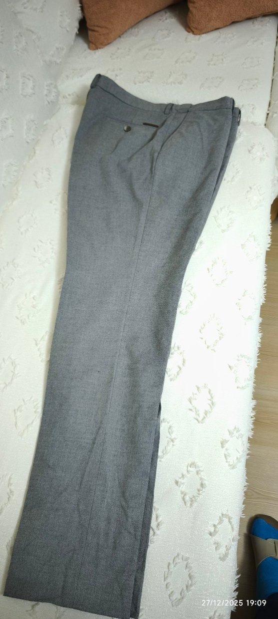 Gri Keten Pilili Erkek Pantolon 54 beden - Görsel 2