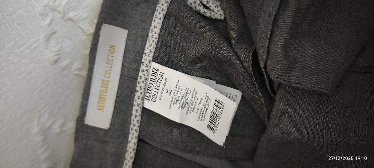 Gri Keten Pilili Erkek Pantolon 54 beden - Görsel 3