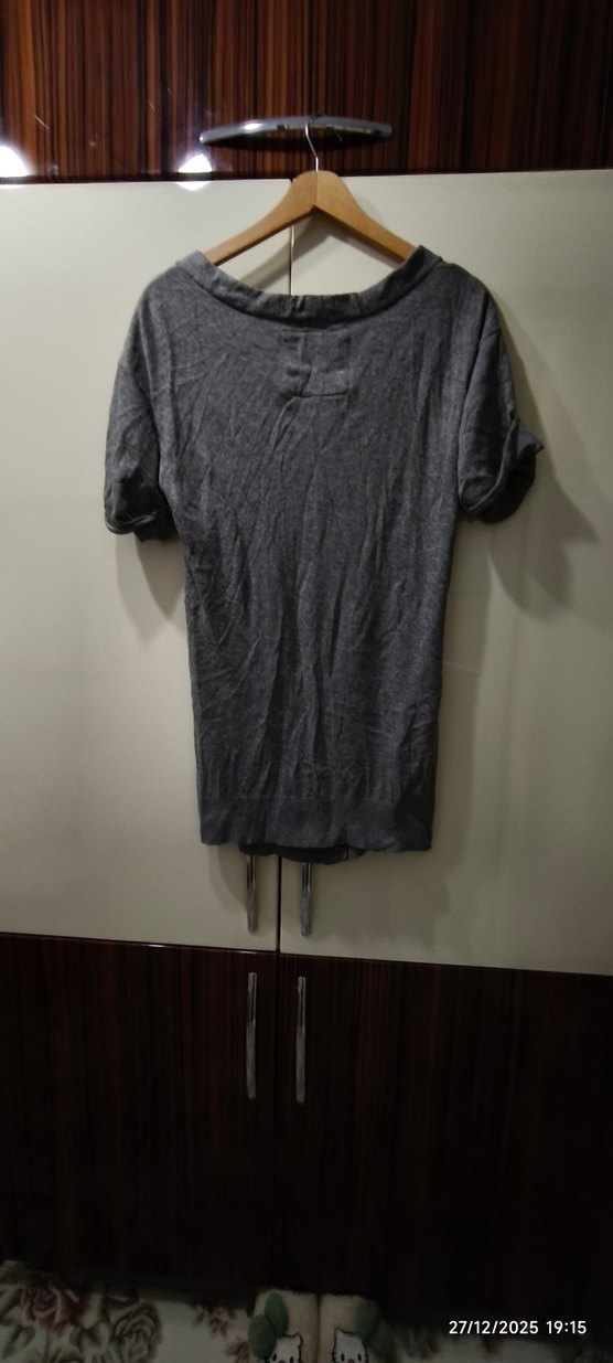 Gri Düğmeli Midi Kadın Hırka - Görsel 3