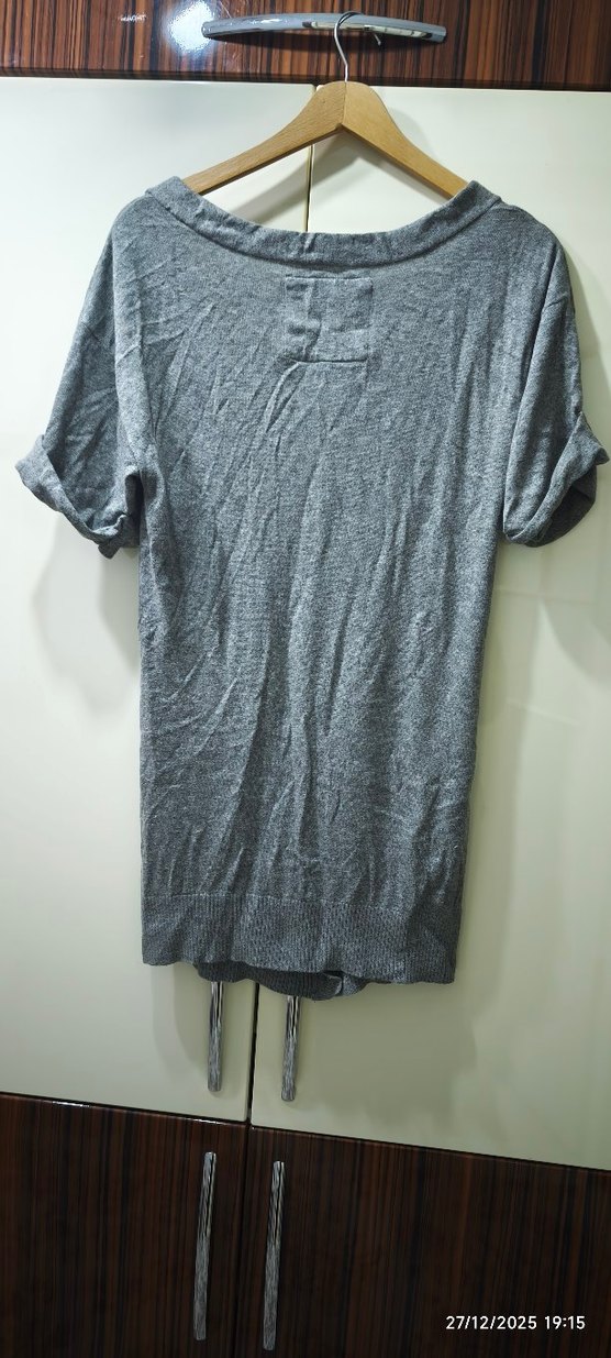 Gri Düğmeli Midi Kadın Hırka - Görsel 5