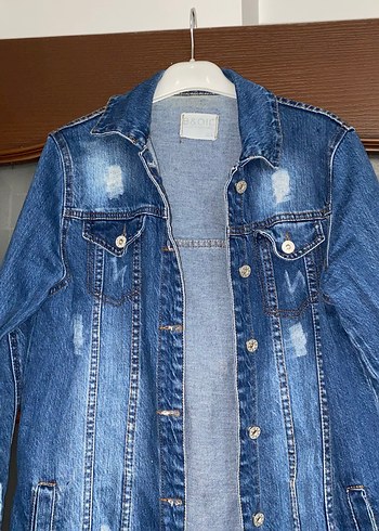 38 Beden Düğmeli Uzun Mavi Denim Ceket