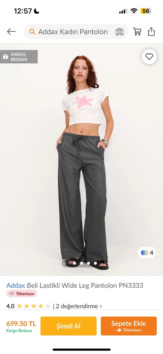 Addax Gri Beli Lastikli Geniş Paça Pantolon - Görsel 2