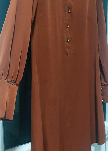 kahve tonlarında Uzun Kollu Düğmeli Kadın Tunik - Görsel 3