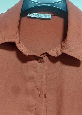 Düğmeli Uzun Kollu Kahverengi Kadın Tunik - Görsel 2