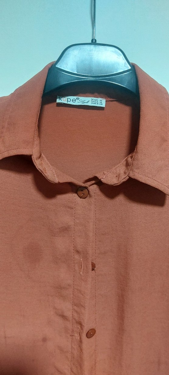 Düğmeli Uzun Kollu Kahverengi Kadın Tunik - Görsel 2