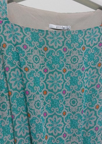 Bohem Uzun Turkuaz Piliseli Elbise - Görsel 2