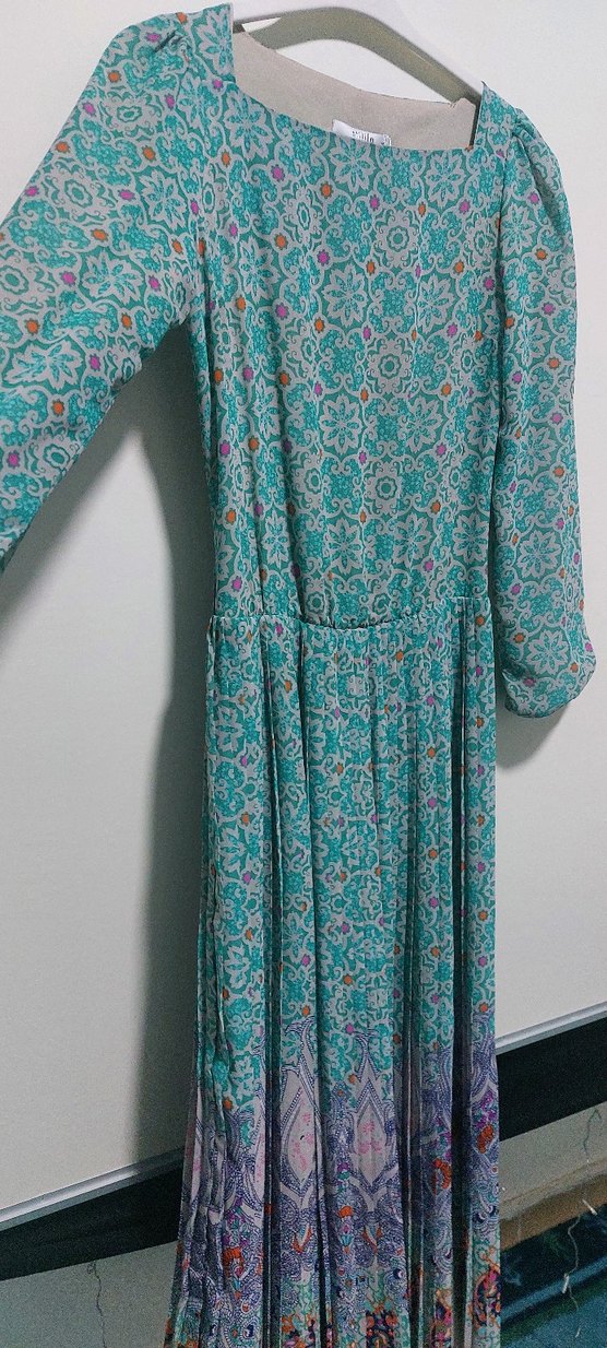 Bohem Uzun Turkuaz Piliseli Elbise - Görsel 3