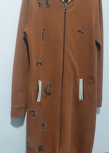 Uzun Kahverengi Fermuarlı Kadın Kaban - Görsel 3